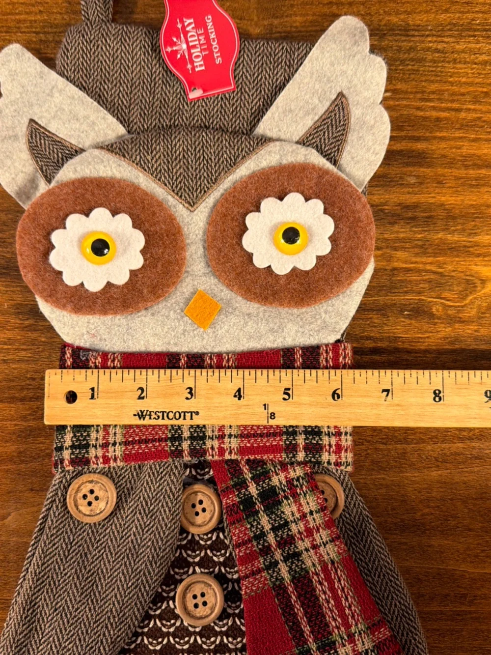 Holiday Time Brown and Red Owl Christmas Stocking
